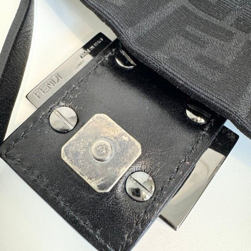 FENDI Black Zucca Monogram Mini Baguette Bag Gunmetal FF Logo Hardware Handbag - Picture 10 of 12
